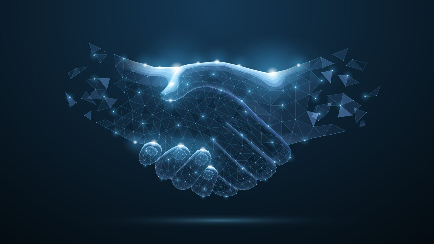 Handshake.,Abstract,Handshake,Isolated,On,Blue,Background.,Business,Agreement,,Teamwork,